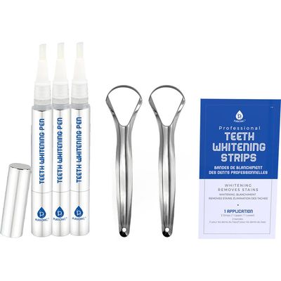 PURSONIC PURSONIC The Ultimate Smile Radiance Kit Professional Teeth Whitening Strips, Whitening Pens & Stainless Steel Tongue Cleaners 