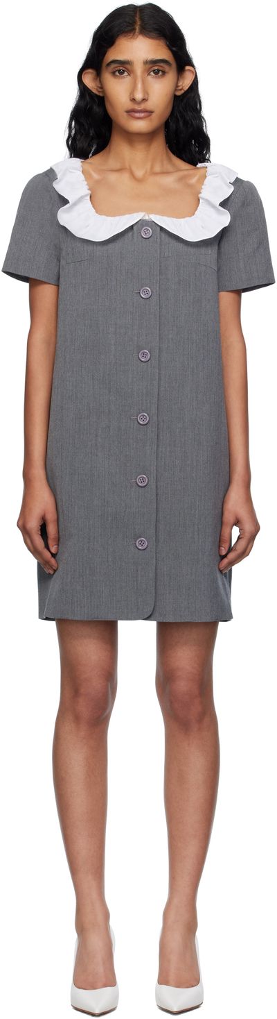 Pushbutton Pushbutton Gray Frilled Neck Minidress