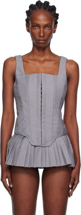 Pushbutton Pushbutton Gray Sleeveless Bustier Top