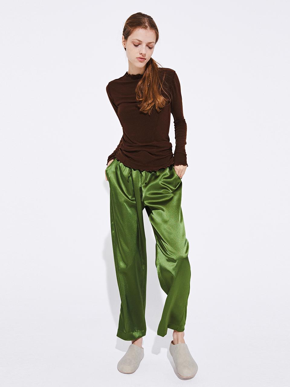 QUAFE GLOSSY WIDE EASY PANTS [Green]