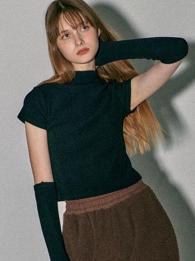 QUAFE HIGH-NECK KNIT WARMER SET T-SHIRTS [BLACK]