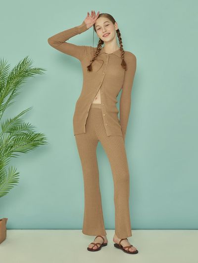 QUAFE KNIT BOOTCUT PANTS [Beige]