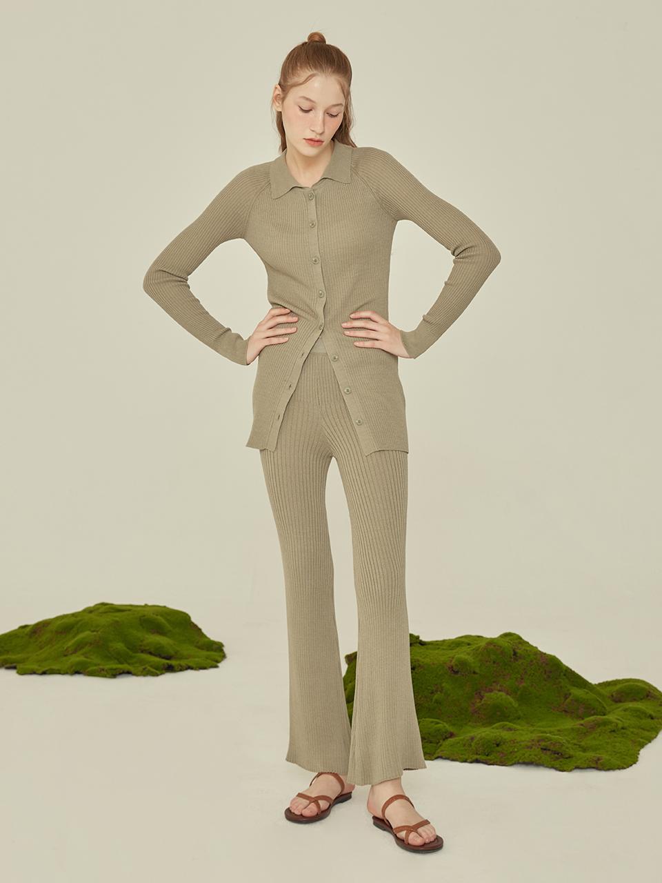 QUAFE KNIT BOOTCUT PANTS [GREEN]