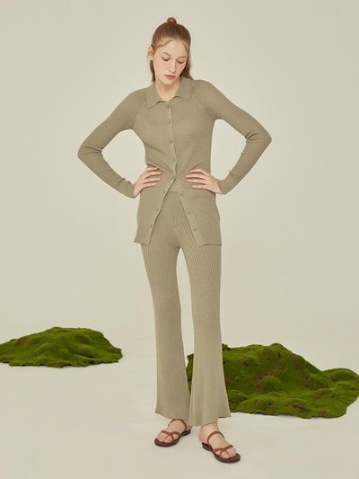 QUAFE KNIT BOOTCUT PANTS [GREEN]