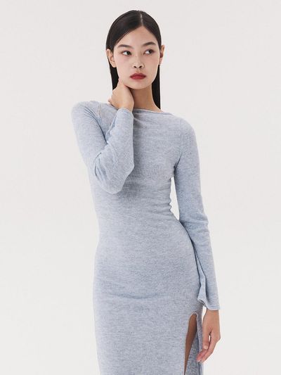 QUAFE KNIT LONG SLIT DRESS [melange blue]