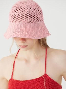 QUAFE KNIT NET BUCKET HAT [Berry Pink]