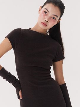 QUAFE KNIT ONEPIECE WARMER SET DRESS [BROWN]