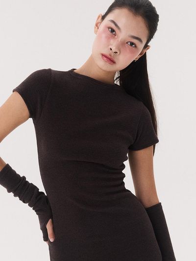 QUAFE KNIT ONEPIECE WARMER SET DRESS [BROWN]