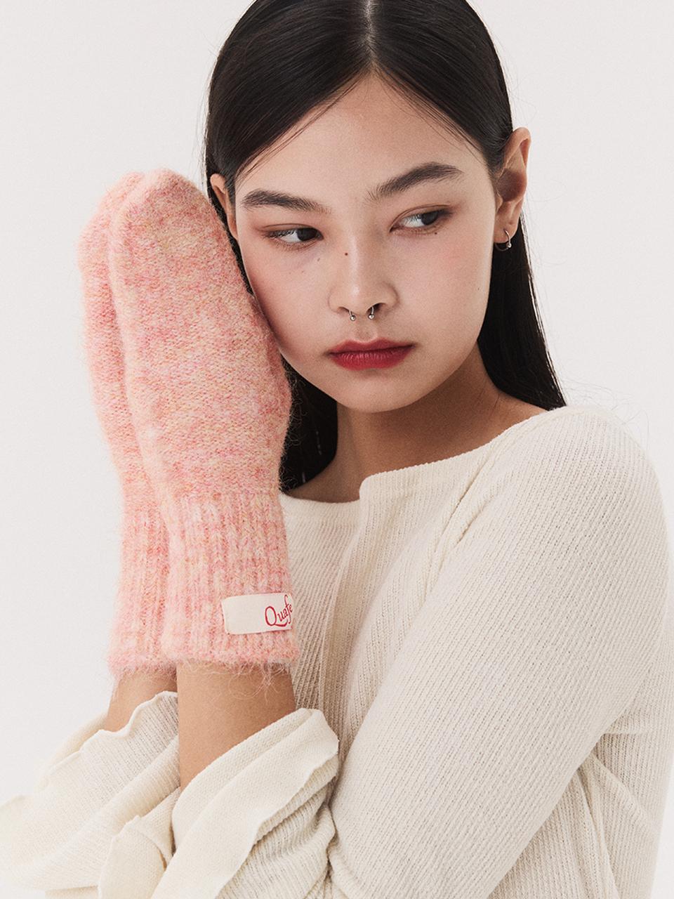 QUAFE LABEL KNITTED MITTENS [RED ORANGE]