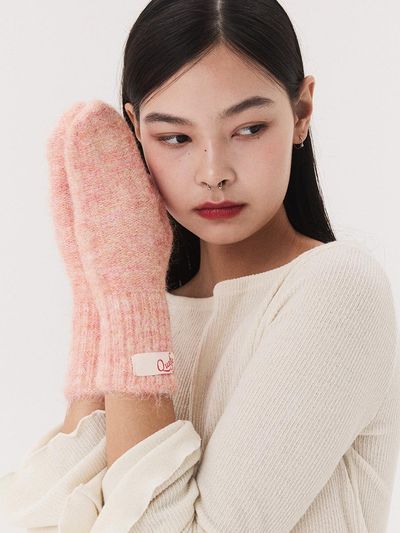 QUAFE LABEL KNITTED MITTENS [RED ORANGE]