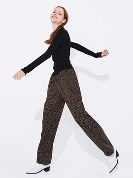 QUAFE LEOPARD WIDE EASY PANTS [Khaki]