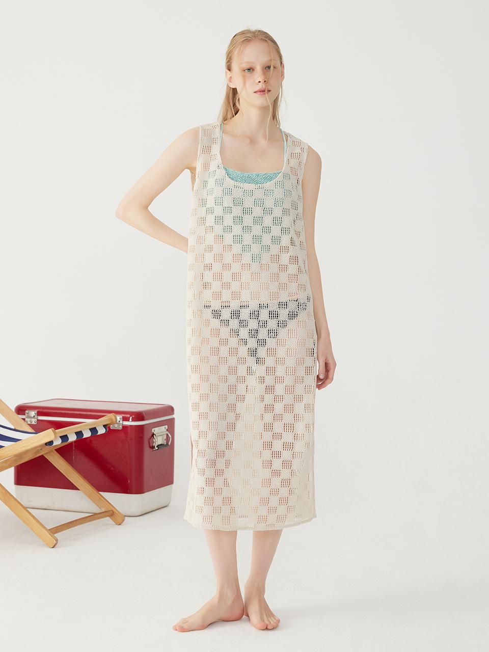 QUAFE S/S ver. NETTING KNIT DRESS [Beige]