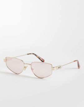 Quay Australia Quay hit single geometric metal sunglasses in polished gold tone with pink lenses