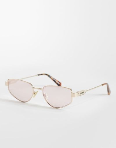 Quay Australia Quay hit single geometric metal sunglasses in polished gold tone with pink lenses