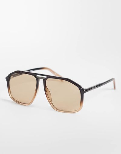 Quay Australia Quay studio sesh oversized aviator sunglases in brown and sepia