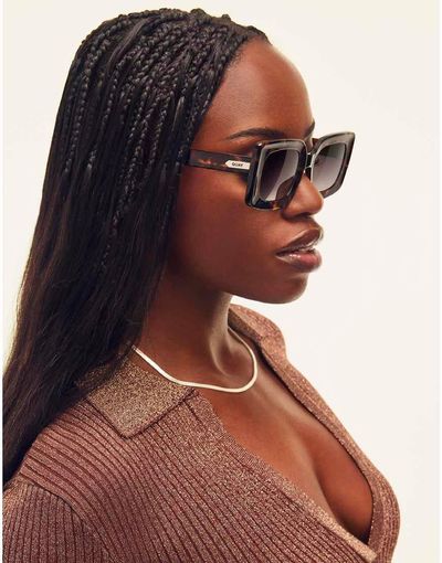 Quay Australia Quay Talk Show rectangle sunglasses in tortoiseshell with smoke lens-Brown