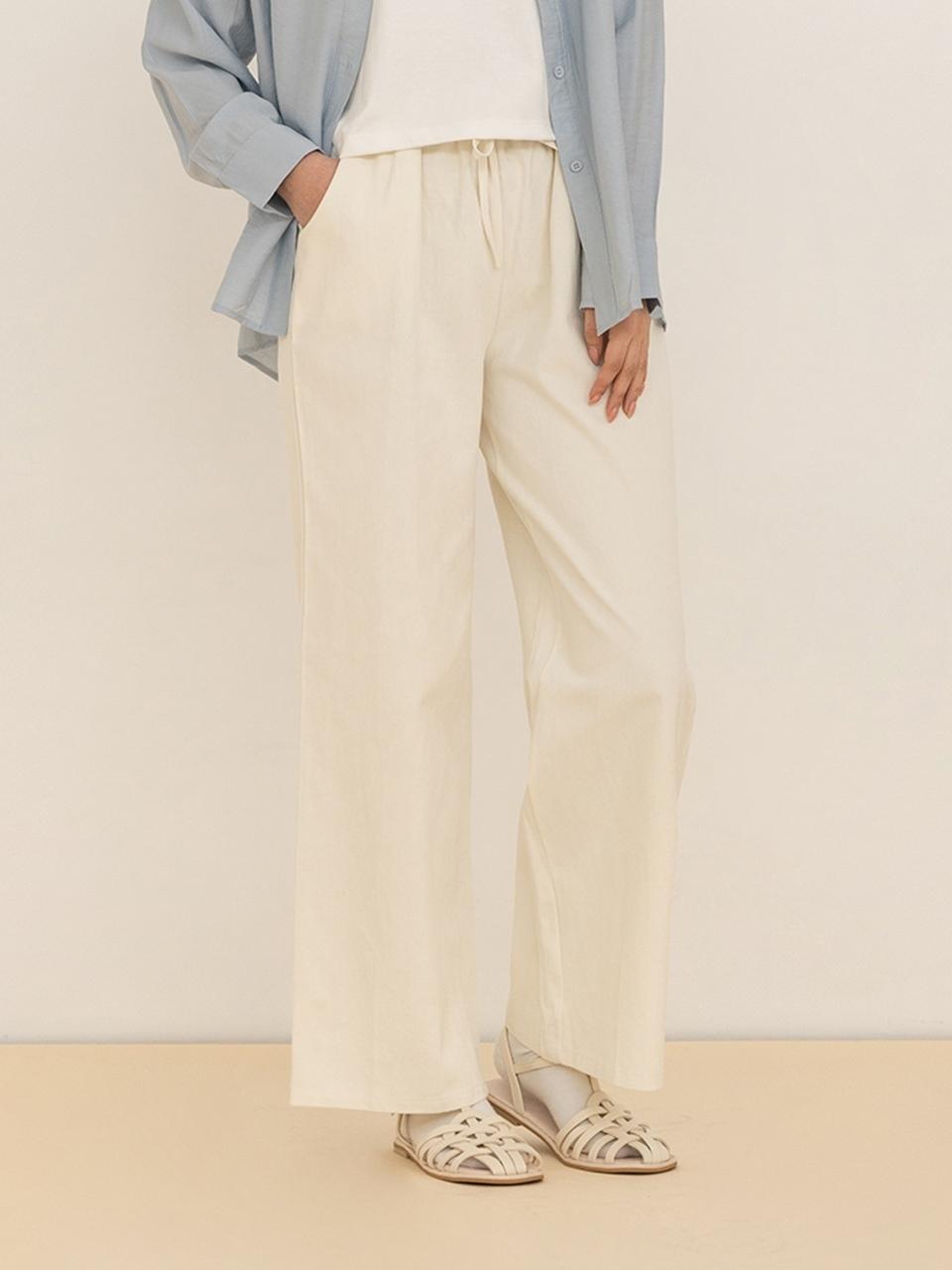 QUEEN STYLE All-Elastic Cotton Casual Pants [BEIGE]