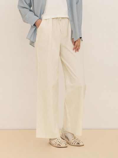 QUEEN STYLE All-Elastic Cotton Casual Pants [BEIGE]
