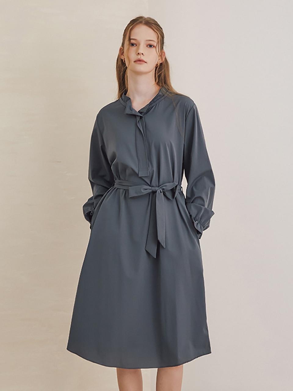 QUEEN STYLE Back Ribbon Shirt Dress [K-GREY]