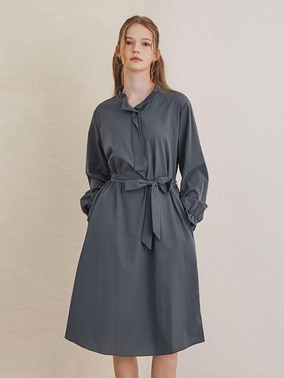 QUEEN STYLE Back Ribbon Shirt Dress [K-GREY]