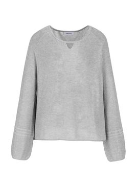 QUEEN STYLE Breeze Soft Waffle V-Neck Knit Sweater [Light Grey]