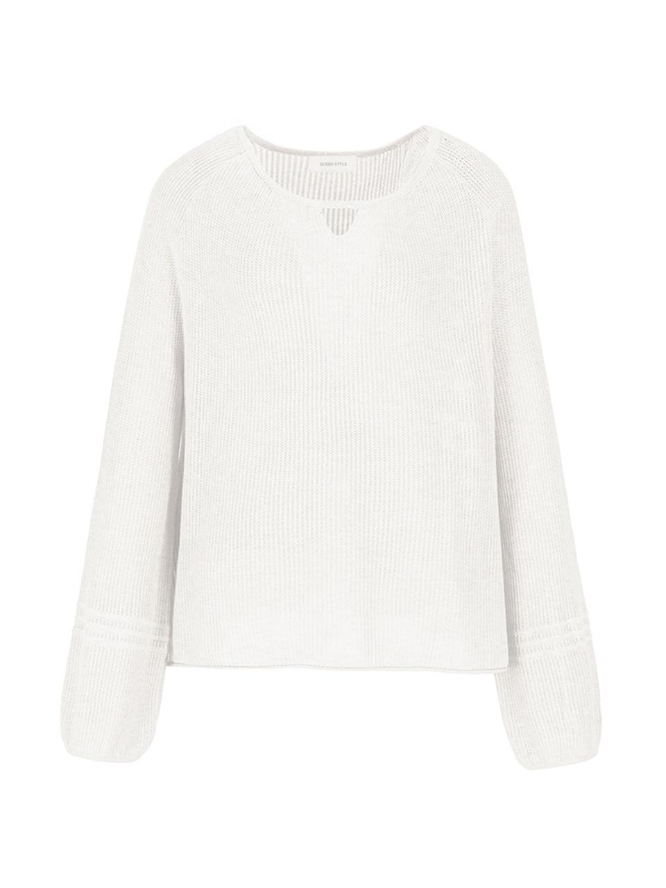 QUEEN STYLE Breeze Soft Waffle V-Neck Knit Sweater [White]