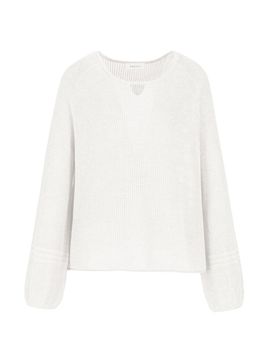 QUEEN STYLE Breeze Soft Waffle V-Neck Knit Sweater [White]