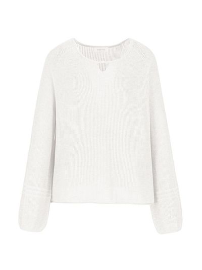QUEEN STYLE Breeze Soft Waffle V-Neck Knit Sweater [White]