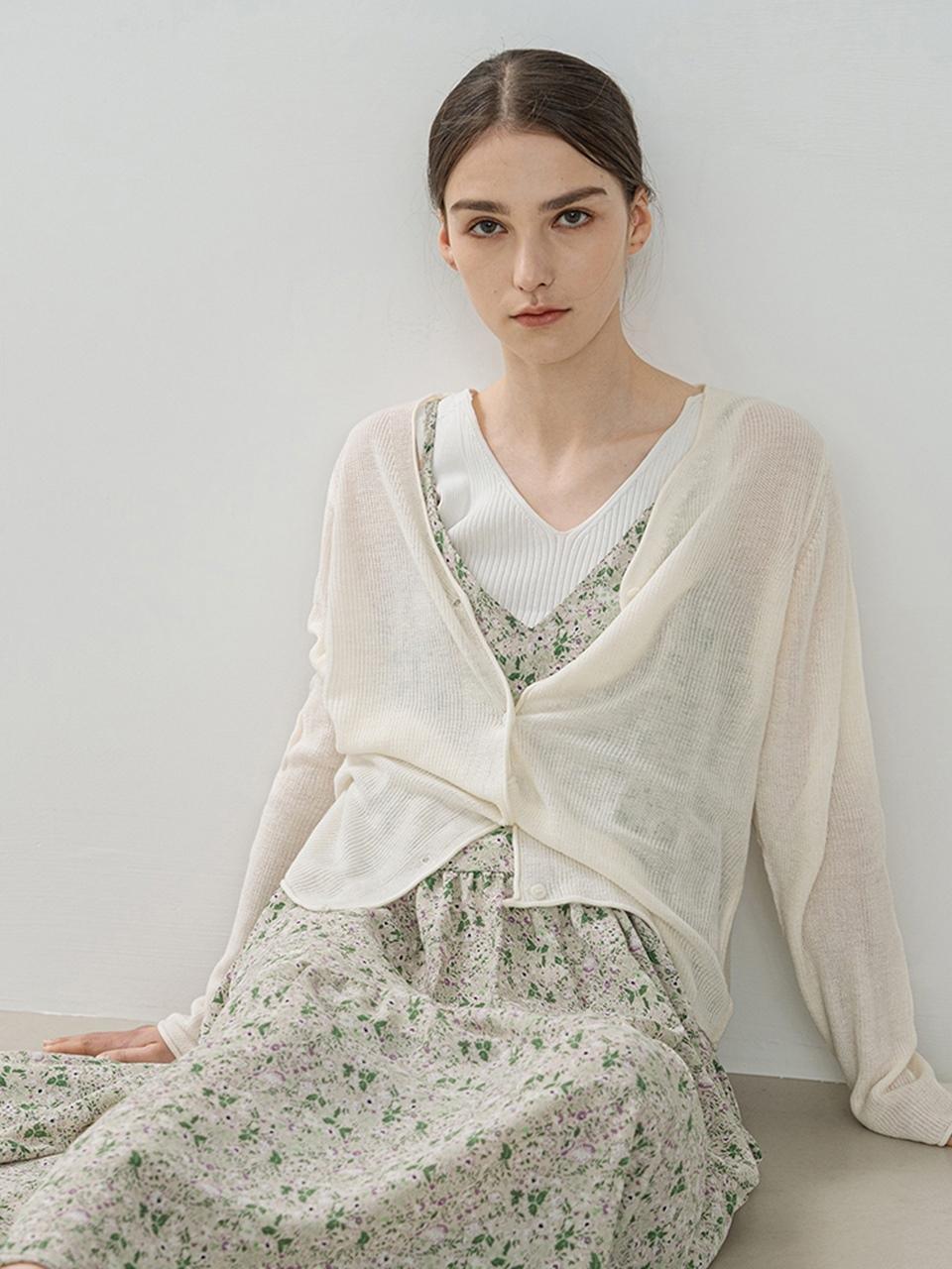 QUEEN STYLE Button Cardigan [Beige]