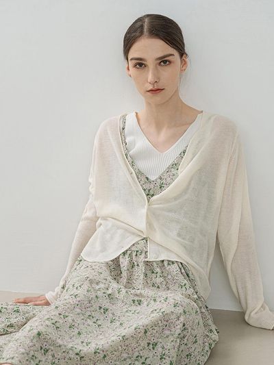 QUEEN STYLE Button Cardigan [Beige]