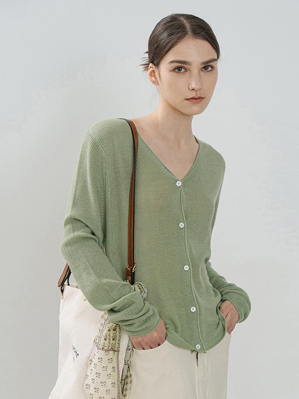 QUEEN STYLE Button Cardigan [Green]