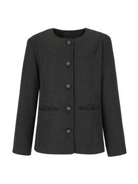 QUEEN STYLE Charlotte Collarless Long Jacket (BLACK)
