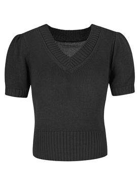 QUEEN STYLE Dewy Flow V-neck Knit Sweater [BLACK]
