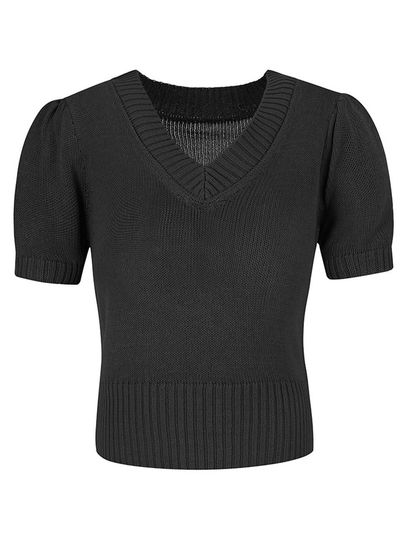 QUEEN STYLE Dewy Flow V-neck Knit Sweater [BLACK]