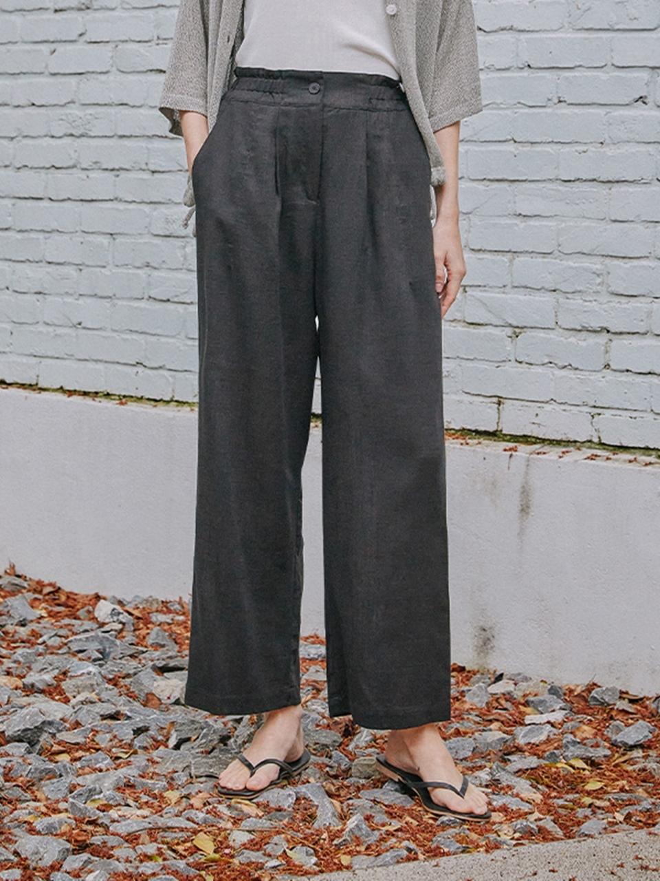 QUEEN STYLE Elastic Wide Pants (BLACK)