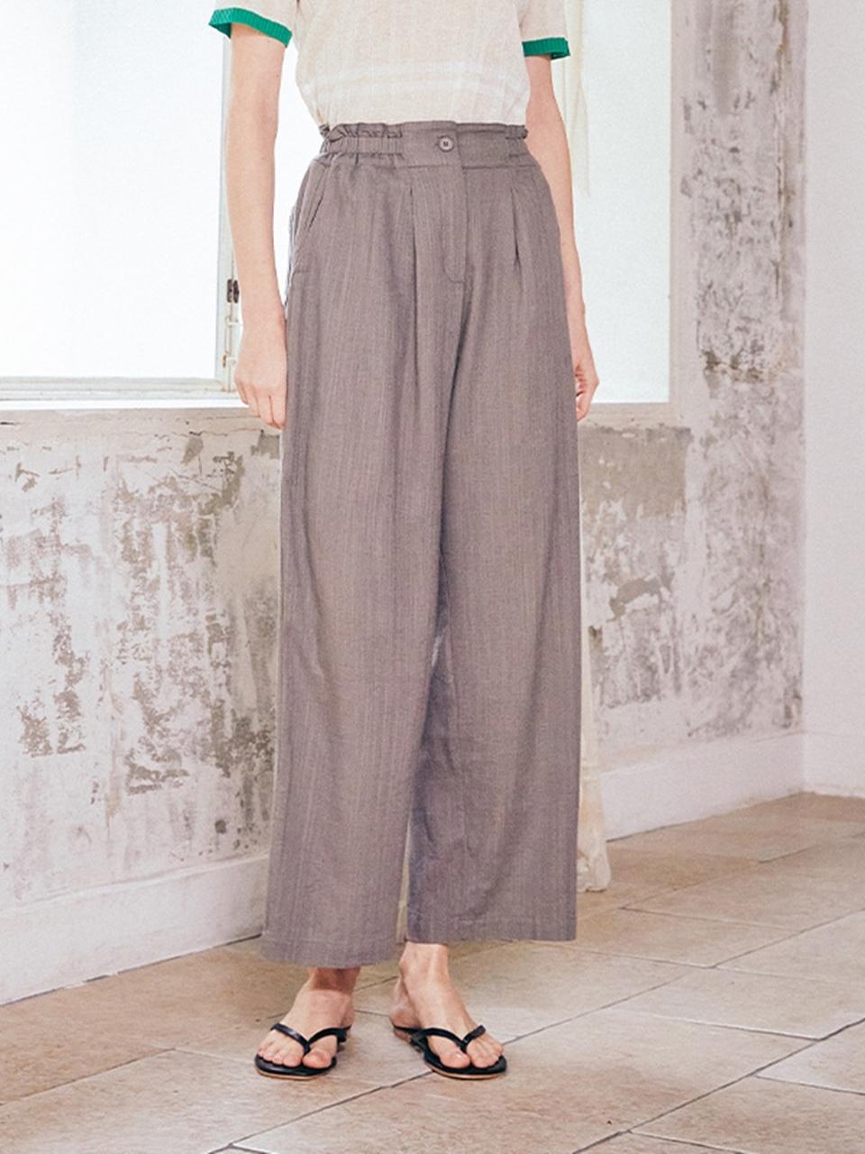 QUEEN STYLE Elastic Wide Pants [BROWN]