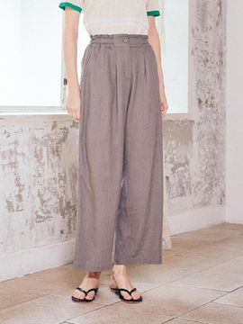 QUEEN STYLE Elastic Wide Pants [BROWN]