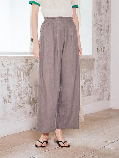 QUEEN STYLE Elastic Wide Pants [BROWN]