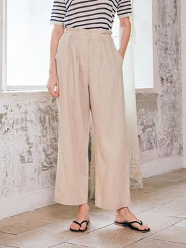 QUEEN STYLE Elastic Wide Pants [Light Beige]
