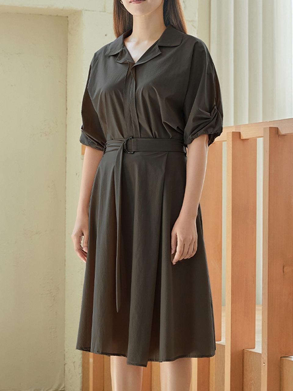 QUEEN STYLE Feminine Belted Skirt Set-up Dress [DK-GREY]