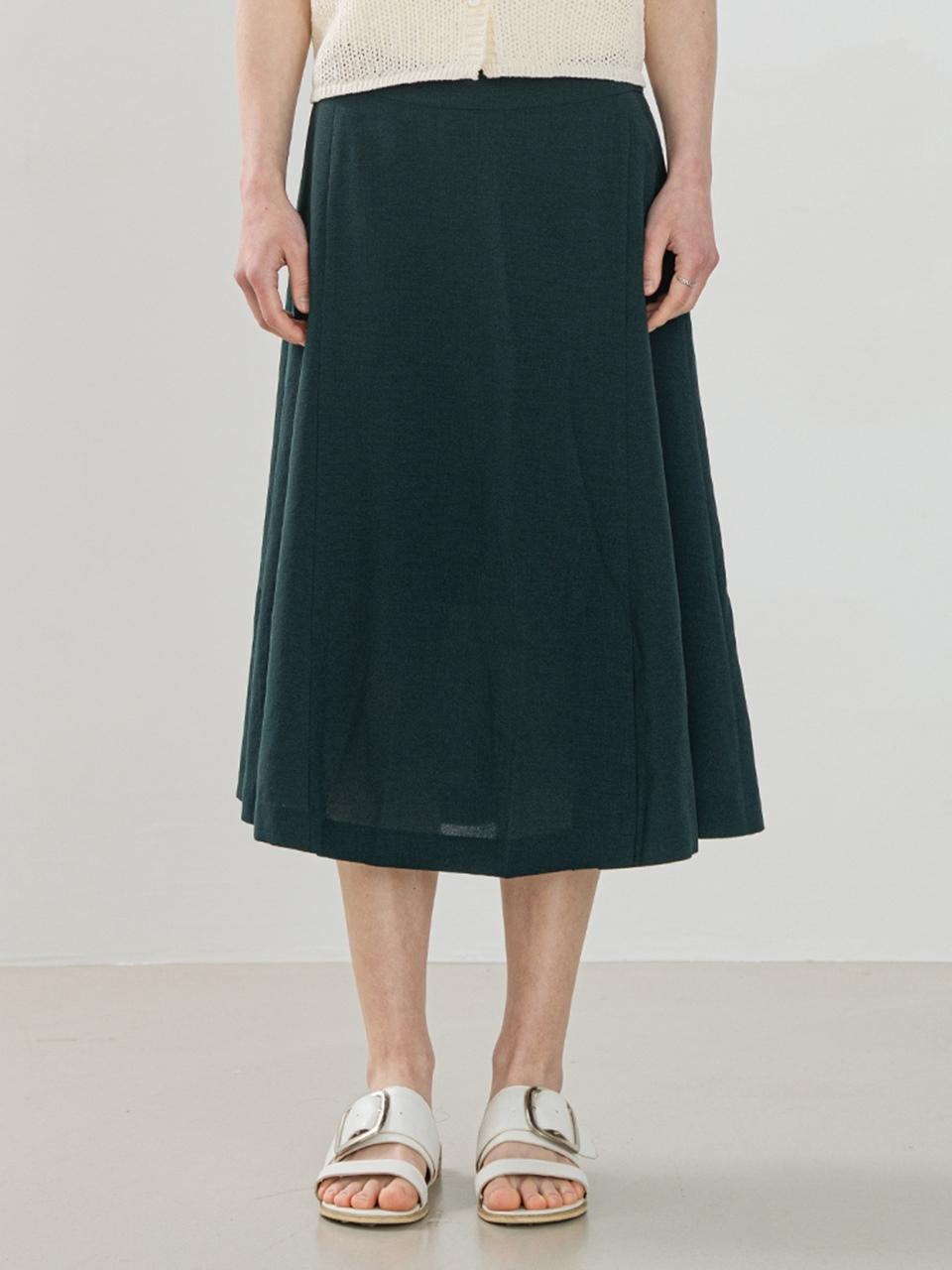 QUEEN STYLE Flare Front Slit Midi Skirt [GREEN]