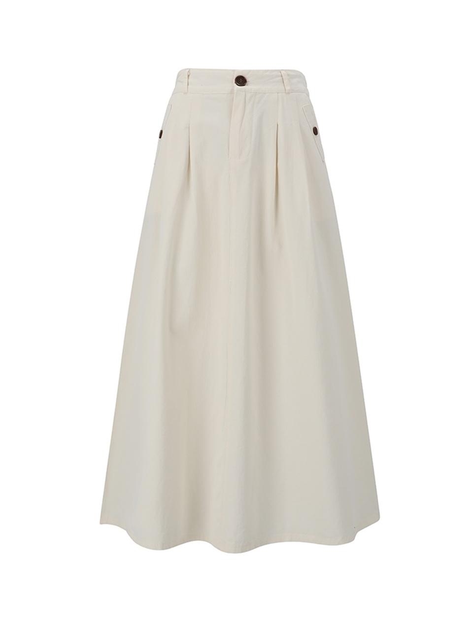 QUEEN STYLE French Back Banding Pleated Skirt [BEIGE]