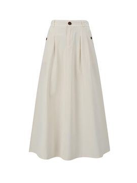 QUEEN STYLE French Back Banding Pleated Skirt [BEIGE]