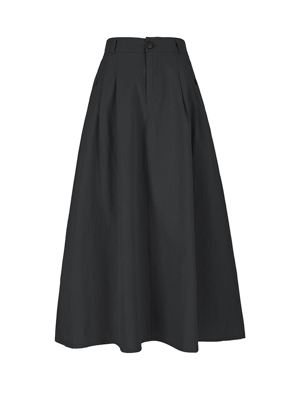 QUEEN STYLE French Back Banding Pleated Skirt [BLACK]