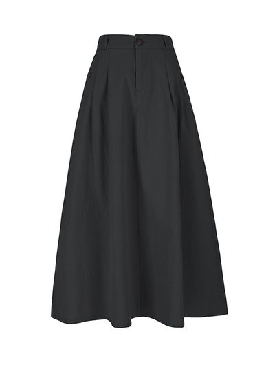 QUEEN STYLE French Back Banding Pleated Skirt [BLACK]