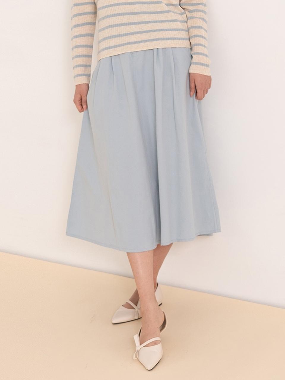 QUEEN STYLE French Back Banding Pleated Skirt [LIGHT BLUE]