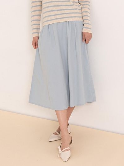 QUEEN STYLE French Back Banding Pleated Skirt [LIGHT BLUE]