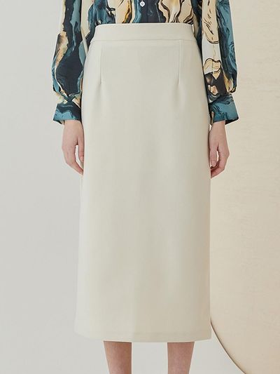 QUEEN STYLE H-line Long Elastic Skirt [Light Beige]