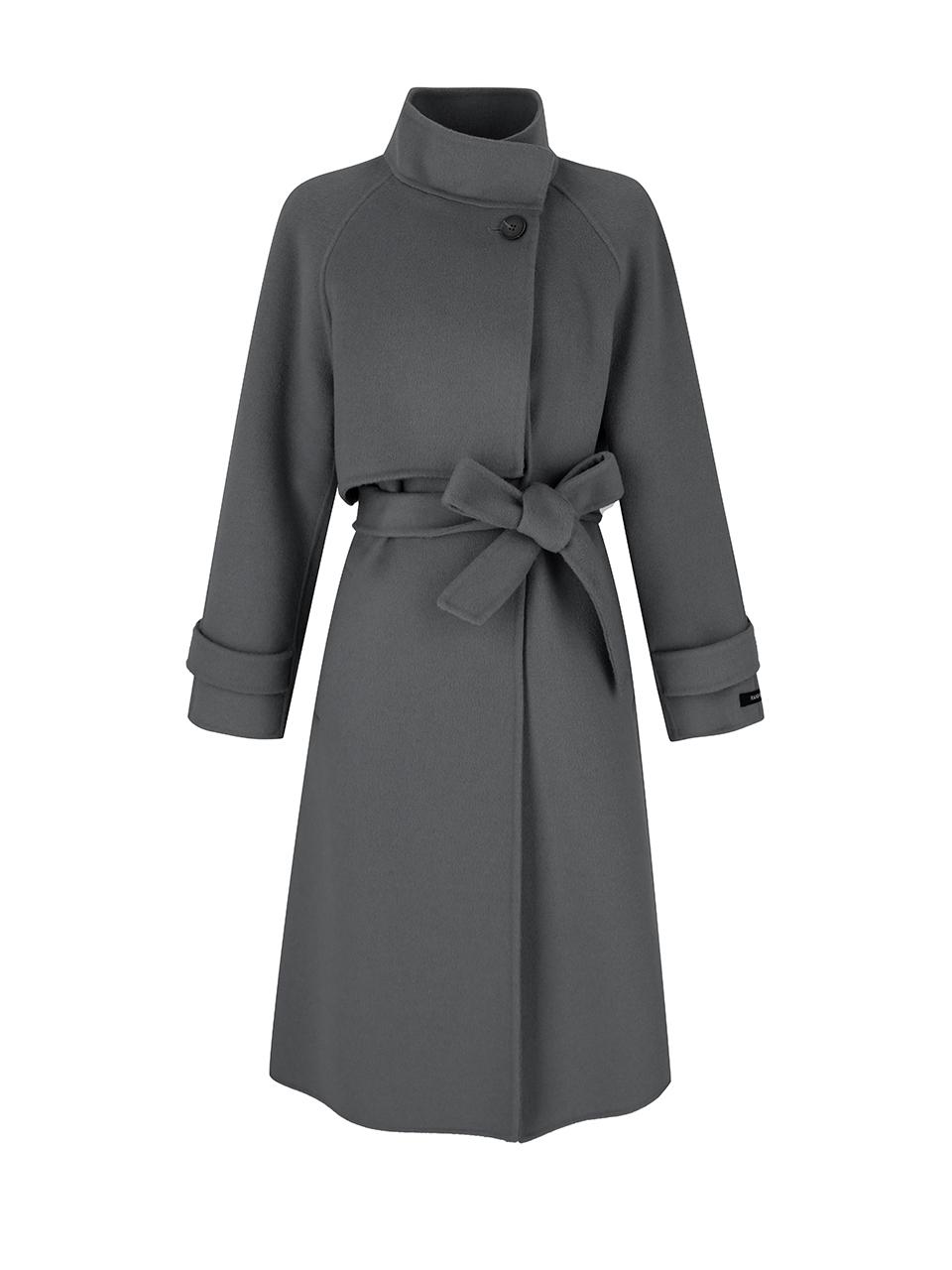 QUEEN STYLE High-neck Belted Wool Coat (CH-GREY)