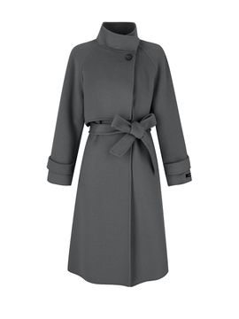 QUEEN STYLE High-neck Belted Wool Coat (CH-GREY)